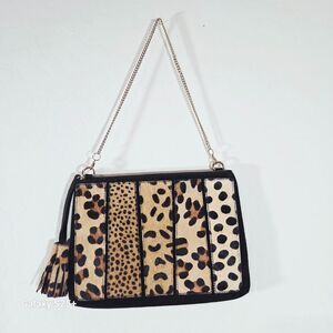 Chico's Patchwork Animal Print Genuine Leather Calf Hair Shoulder Bag Clutch